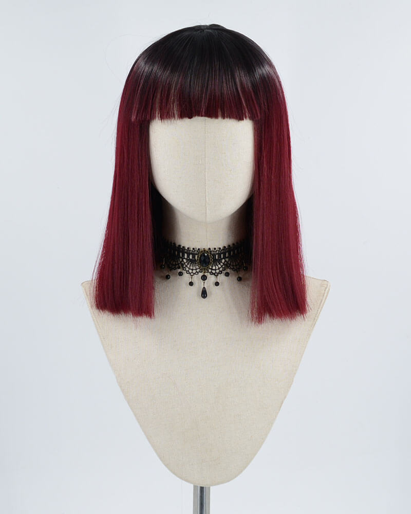 Wine Red Straight Synthetic Lace Front Wig WT167