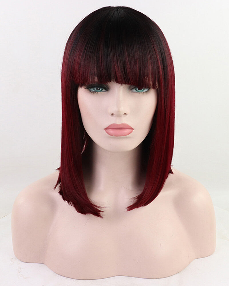 Red Short Synthetic Lace Front Wig With Bangs WW072