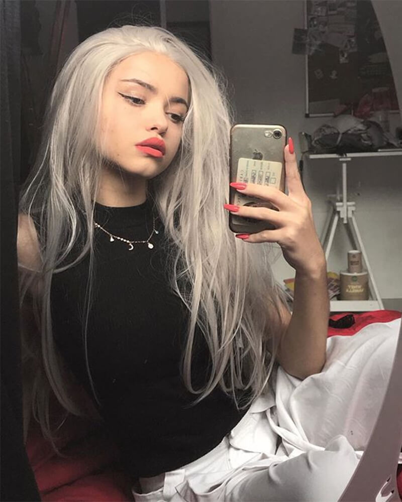 Straight Long Gray Synthetic Lace Front Wigs WT005