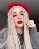 Straight Long Gray Synthetic Lace Front Wigs WT005