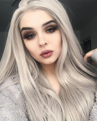 Straight Long Gray Synthetic Lace Front Wigs WT005