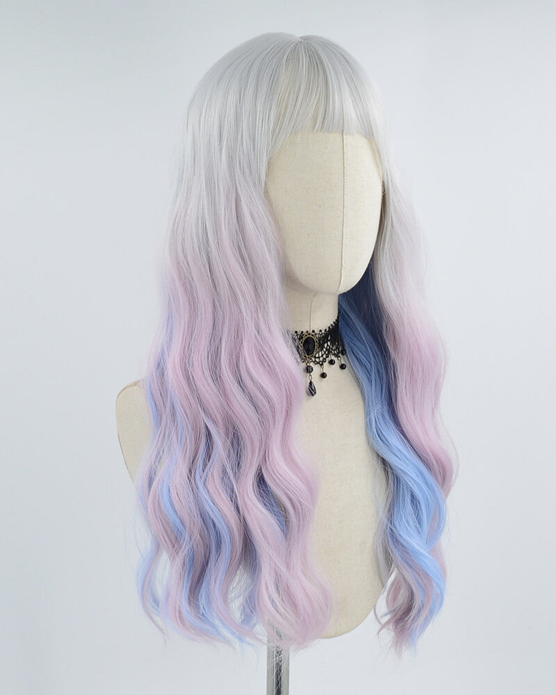 Silver Grey Ombre Purple Blue Synthetic Wig HW195
