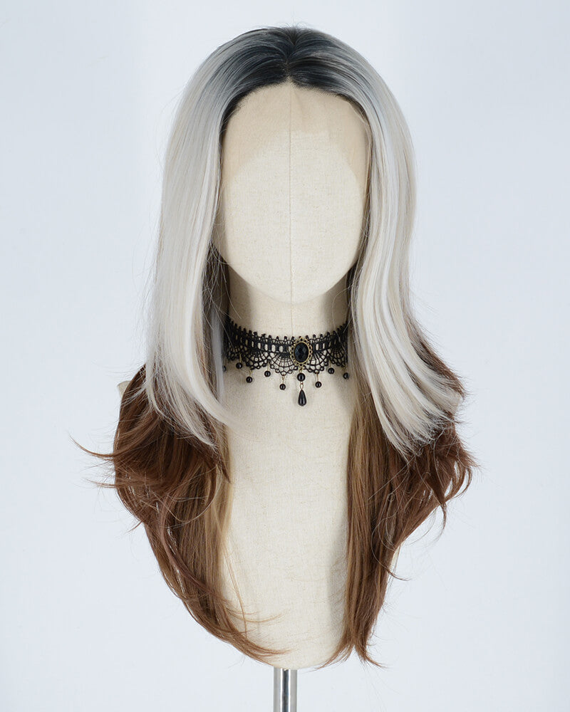 Silver Ombre Brown Synthetic Lace Front Wig WT149