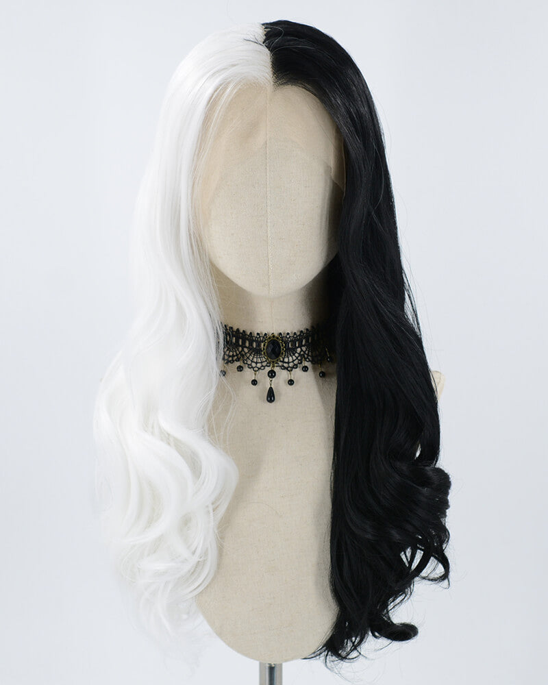 Half Black Half White Synthetic Lace Front Wig WW041