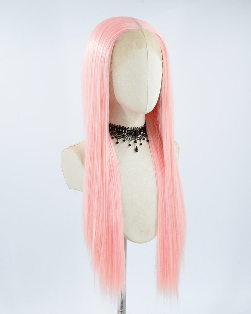 Long Pink Straight Synthetic Lace Front Wig WW478