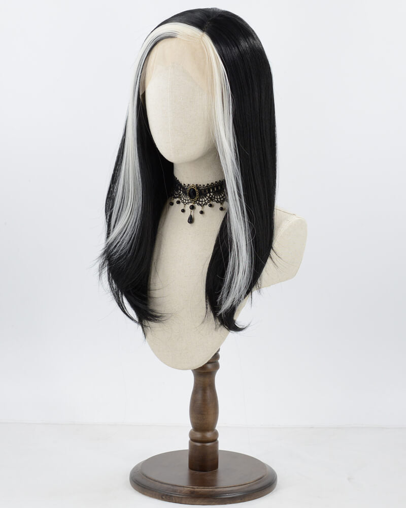 Platinum Blonde Streaked Black Synthetic Lace Front Wig WW280