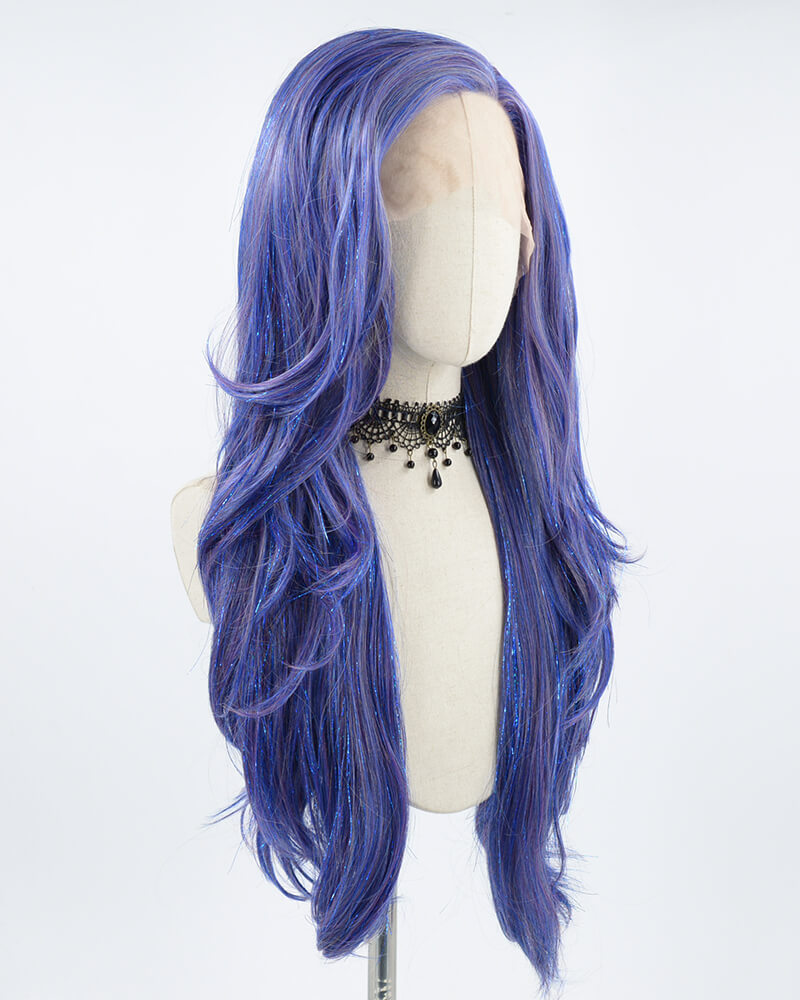 Dark Blue Mixed Purple Tinsel Synthetic Lace Front Wig WW294