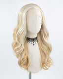 Blonde Streaked Brown Tinsel Synthetic Lace Front Wig WW371