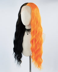 Half Black Half Orange Wavy Synthetic Lace Front Wig WW318