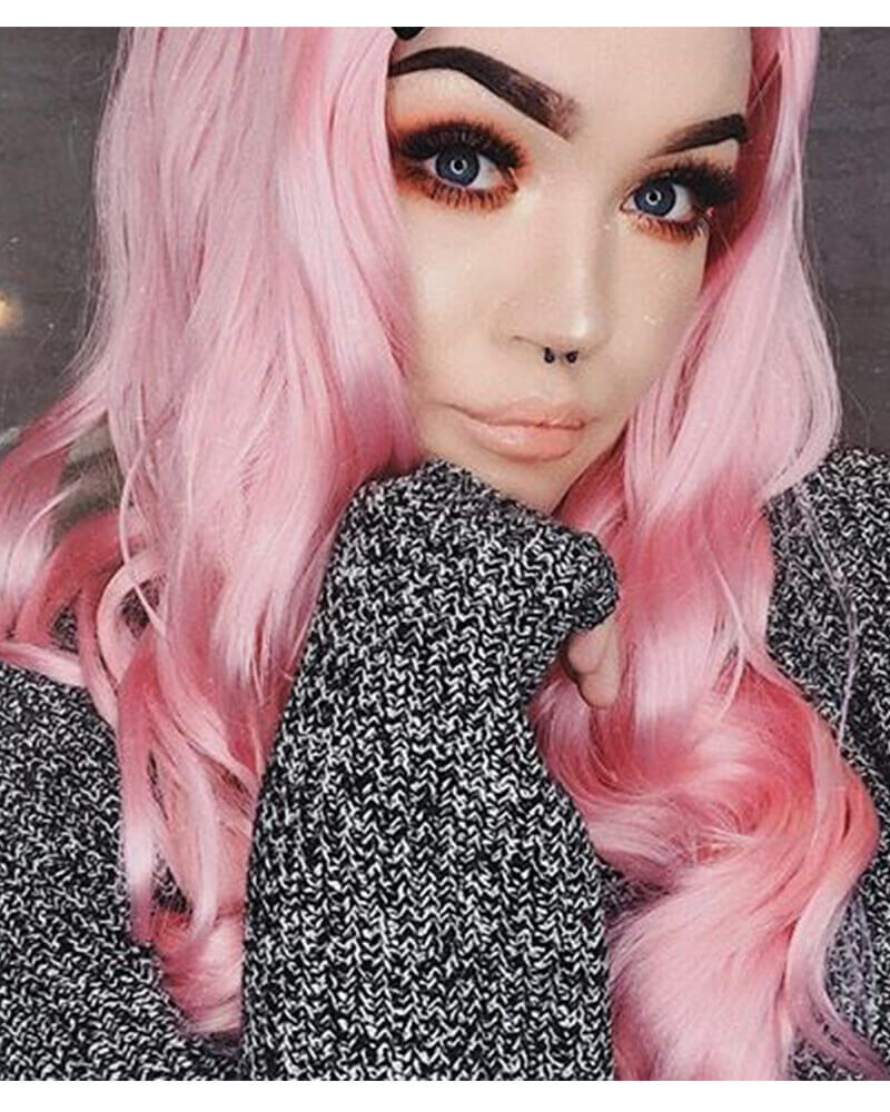Pink Wavy Synthetic Lace Front Wig WW013