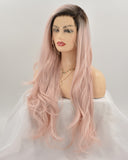 Ombre Long Pink Synthetic Lace Front Wig WT039