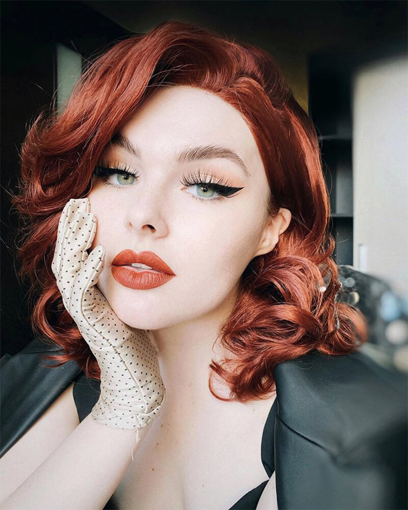 Auburn Red Short Wavy Synthetic Lace Front Wig WW110