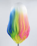 White Ombre Blue Pink Yellow Synthetic Lace Front Wig WW436