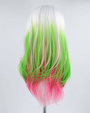 White Ombre Pink Green Synthetic Lace Front Wig WW434