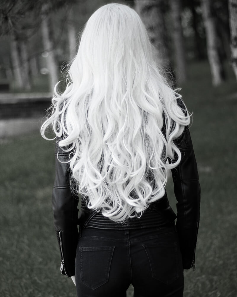 White Wavy Synthetic Lace Front Wig WW039