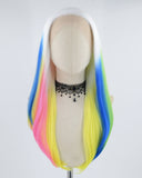 White Ombre Blue Pink Yellow Synthetic Lace Front Wig WW436