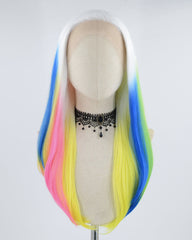White Ombre Blue Pink Yellow Synthetic Lace Front Wig WW436
