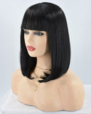 Short Black Synthetic Lace Front Wig With Bangs WT067