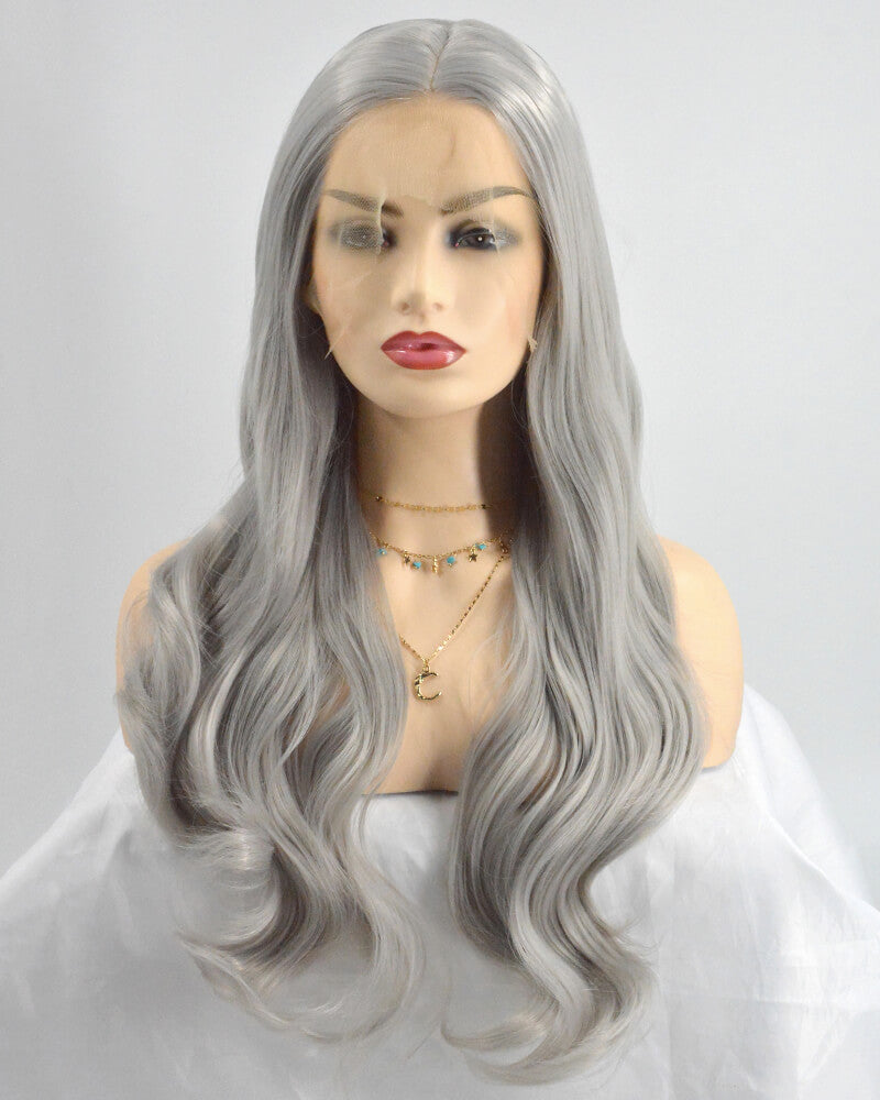 Long Grey Synthetic Lace Front Wig WT161