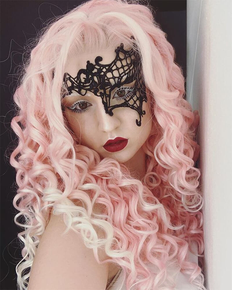 Long Pink Synthetic Lace Front Wig WW028