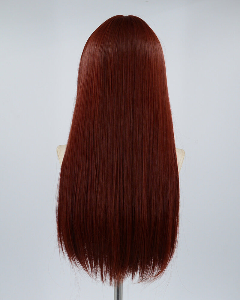 Long Wine Red Straight Synthetic Wig HW215