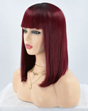 Wine Red Short Synthetic Lace Front Wig WW228