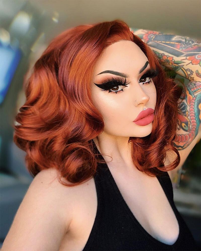 Auburn Red Short Wavy Synthetic Lace Front Wig WW110