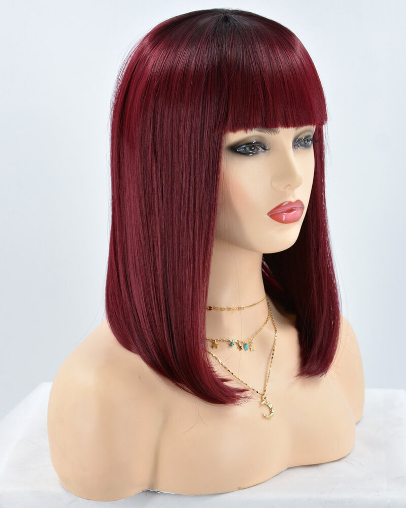 Wine Red Short Synthetic Lace Front Wig WW228