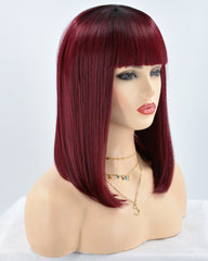 Wine Red Short Synthetic Lace Front Wig WW228