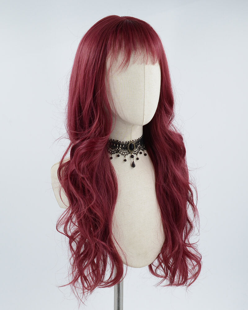 Wine Red Long Wavy Synthetic Wig HW223