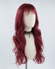 Wine Red Long Wavy Synthetic Wig HW223