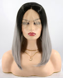 Ombre Grey Short Bob Synthetic Lace Front Wigs WT018