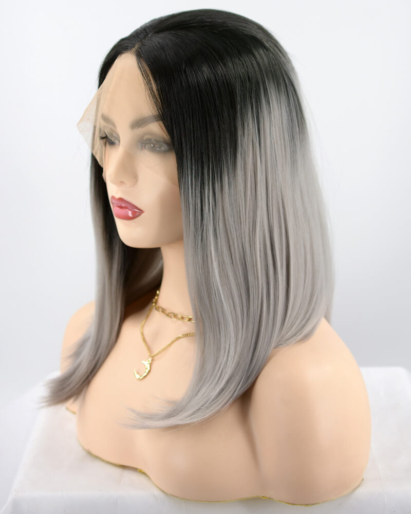 Ombre Grey Short Bob Synthetic Lace Front Wigs WT018