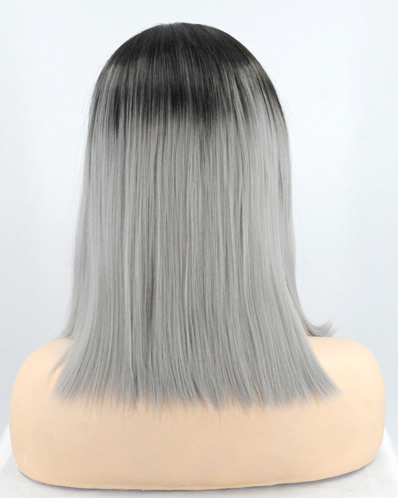Ombre Grey Short Bob Synthetic Lace Front Wigs WT018