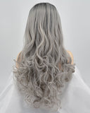 Ombre Gray Long Wavy Synthetic Lace Front Wig WT024