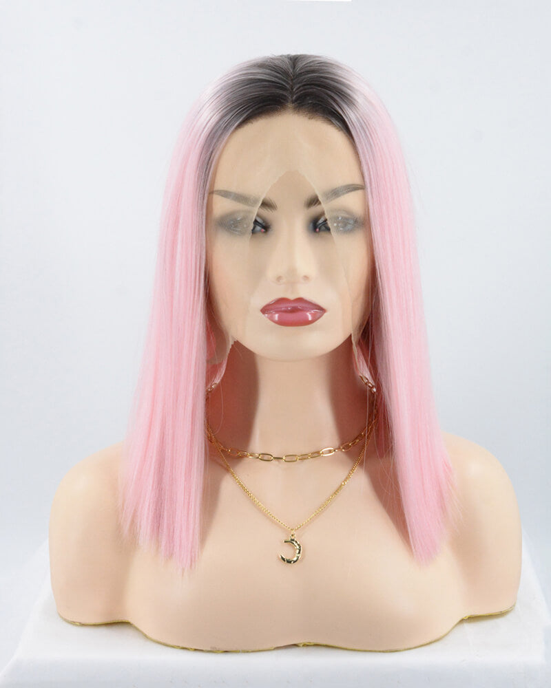 Short Pink Synthetic Lace Front Wig WT083