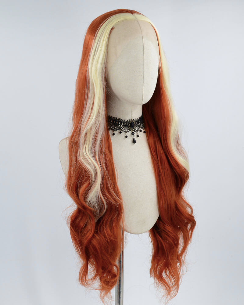Blonde Streaked Copper Red Synthetic Lace Front Wig WW379