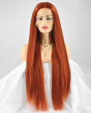 Long Copper Red Yaki Straight Synthetic Lace Front Wig WT028