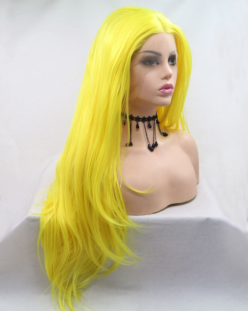 Yellow Straight Long Synthetic Lace Front Wig WW010